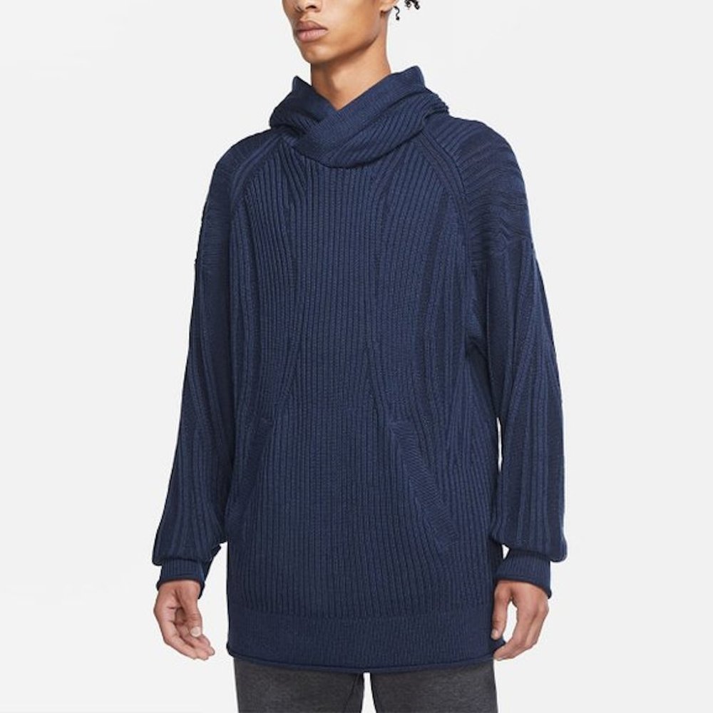 Nike Yoga Textured Wool-Blend Hoodie Relaxed Fit Midnight Navy Mens Size S